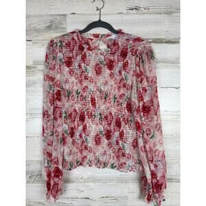 Maison d'Amelie women's M pink floral long sleeve lightweight blouse top shirt